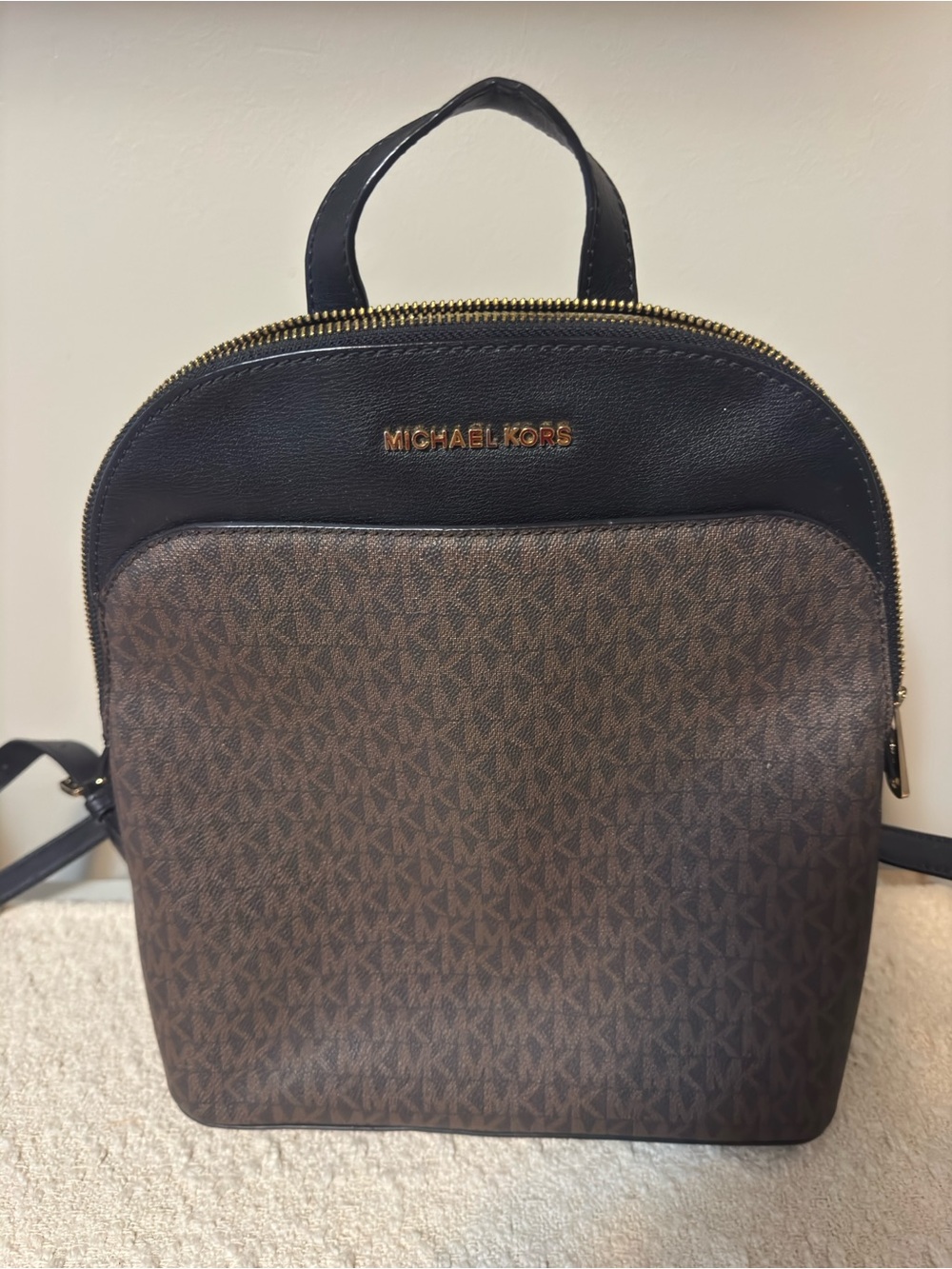 Michael Kors Brown and Black Logo-Print Mini Backpack